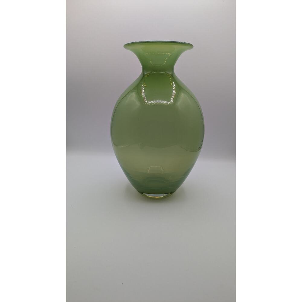 Makora Art Glass Green Opalescence Vase by Kronos. 12"